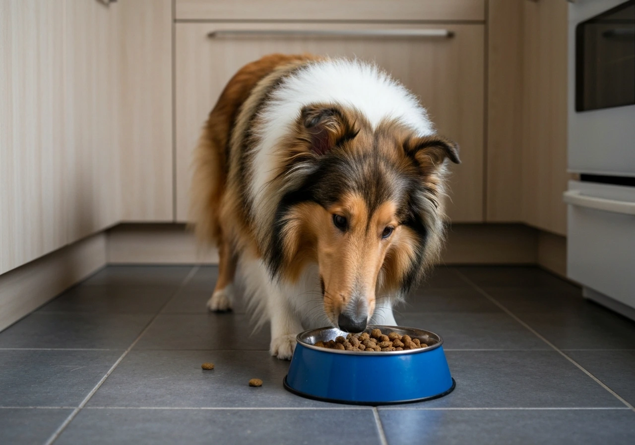 Colley with food bowl